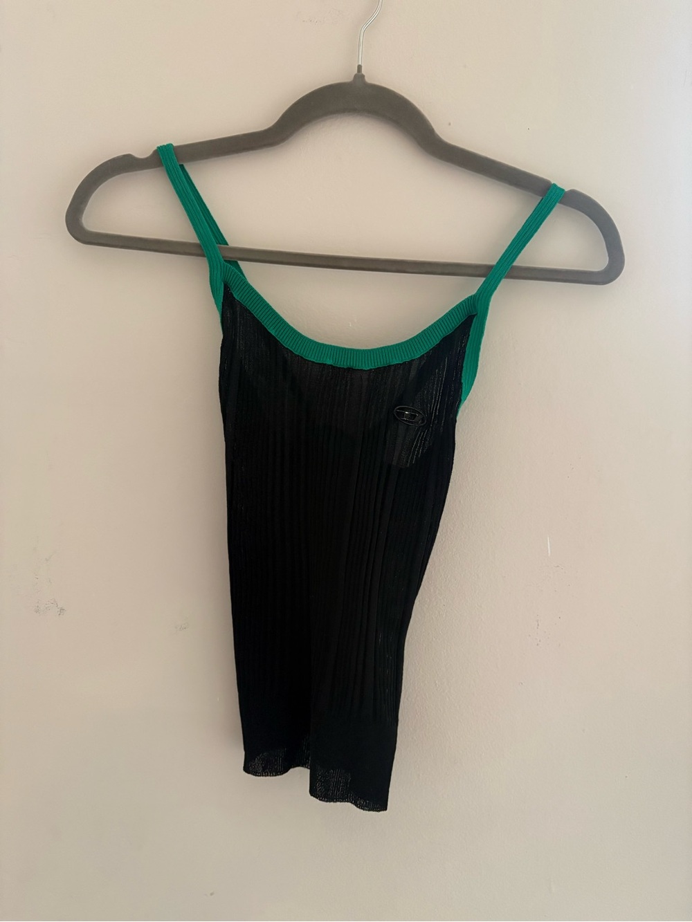 Black Metallic Diesel Tank Top with Green Trim